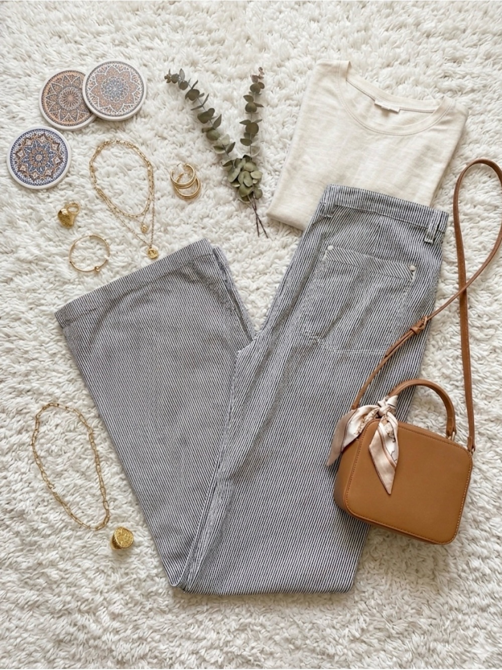 Vintage Striped Low Rise Flare Jeans